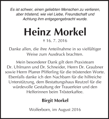 Traueranzeige von Heinz Morkel von  Sonntags Anzeiger