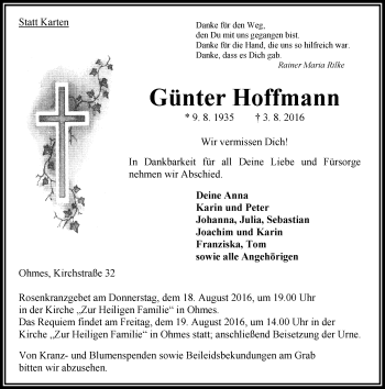 Traueranzeige von Günter Hoffmann von VRM Trauer
