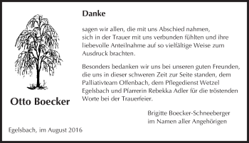 Traueranzeige von Otto Boecker von Trauerportal Echo Online