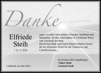 Traueranzeige von Elfriede Steih von VRM Trauer