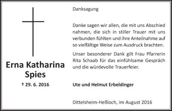 Traueranzeige von Erna Katharina von Trauerportal Rhein Main Presse