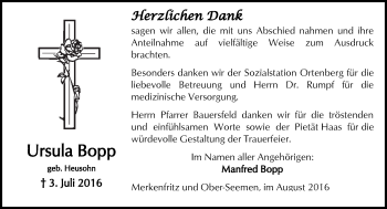 Traueranzeige von Ursula Bopp von  Sonntags Anzeiger