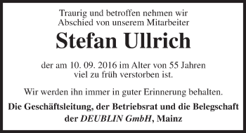 Traueranzeige von Stefan Ullrich von Trauerportal Rhein Main Presse