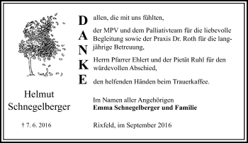Traueranzeige von Helmut Schnegelberger von VRM Trauer