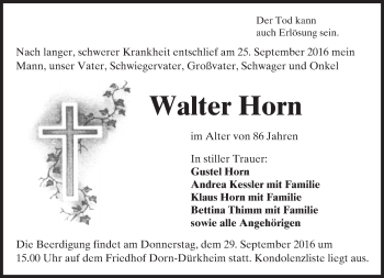 Traueranzeige von Walter Horn von Trauerportal Rhein Main Presse