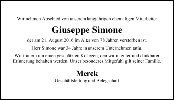 Traueranzeige von Giuseppe Simone von Trauerportal Echo Online