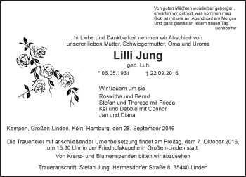Traueranzeige von Lilli Jung von  Gießener Anzeiger