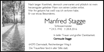 Traueranzeige von Manfred Stagge von Trauerportal Echo Online