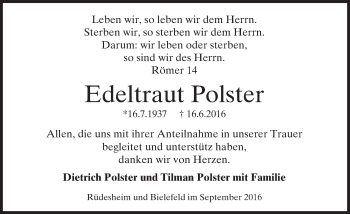 Traueranzeige von Edeltraud Polster von Trauerportal Rhein Main Presse