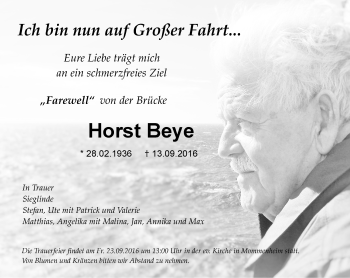 Traueranzeige von Horst Beye von Trauerportal Rhein Main Presse