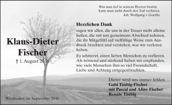 Traueranzeige von Klaus-Dieter Fischer von Trauerportal Rhein Main Presse