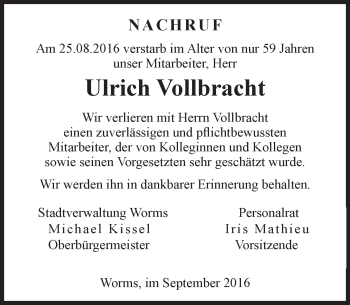 Traueranzeige von Ulrich Vollbracht von Trauerportal Rhein Main Presse