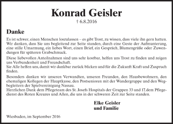 Traueranzeige von Konrad Geisler von Trauerportal Rhein Main Presse