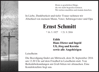 Traueranzeige von Ernst Schmitt von Trauerportal Rhein Main Presse