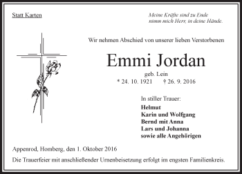 Traueranzeige von Emmi Jordan von VRM Trauer