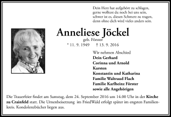 Traueranzeige von Anneliese Jöckel von VRM Trauer