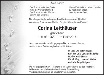 Traueranzeige von Corina Leithäuser von  Gießener Anzeiger