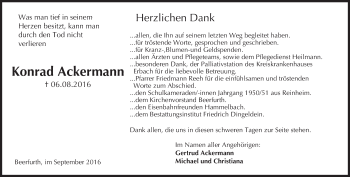 Traueranzeige von Konrad Ackermann von Trauerportal Rhein Main Presse