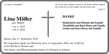 Traueranzeige von Lina Möller von  Gießener Anzeiger