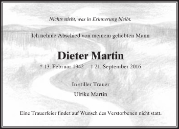 Traueranzeige von Dieter Martin von  Usinger Anzeiger