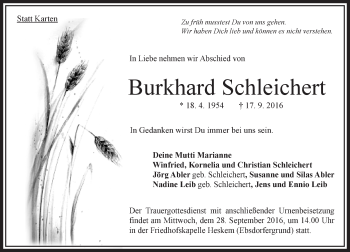 Traueranzeige von Burkhard Schleichert von VRM Trauer
