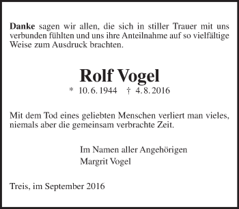 Traueranzeige von Rolf Vogel von  Gießener Anzeiger