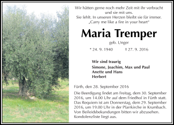 Traueranzeige von Maria Tremper von Trauerportal Echo Online