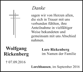 Traueranzeige von Wolfgang Rickenberg von Trauerportal Rhein Main Presse