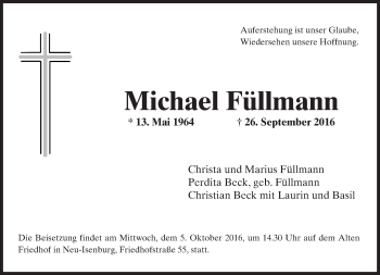 Traueranzeige von Michael Füllmann von  Gießener Anzeiger