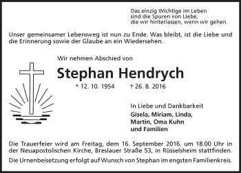 Traueranzeige von Stephan Hendrych von Trauerportal Rhein Main Presse
