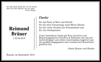 Traueranzeige von Reimund Bräuer von  Gießener Anzeiger