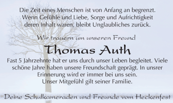 Traueranzeige von Thomas Auth von VRM Trauer