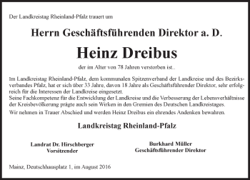 Traueranzeige von Heinz Dreibus von Trauerportal Rhein Main Presse