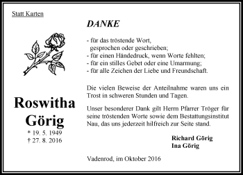Traueranzeige von Roswitha Görig von VRM Trauer