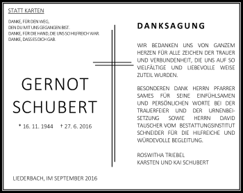 Traueranzeige von Gernot Schubert von VRM Trauer
