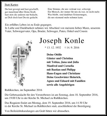 Traueranzeige von Joseph Konle von VRM Trauer