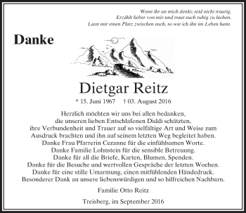 Traueranzeige von Dietgar Reitz von  Usinger Anzeiger