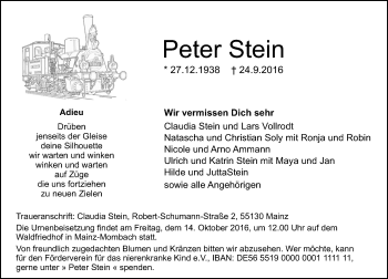 Traueranzeige von Peter Stein von Trauerportal Rhein Main Presse