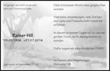 Traueranzeige von Rainer Hill von Trauerportal Rhein Main Presse