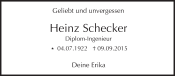 Traueranzeige von Heinz Schecker von Trauerportal Echo Online