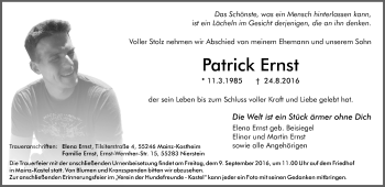 Traueranzeige von Patrick Ernst von Trauerportal Rhein Main Presse