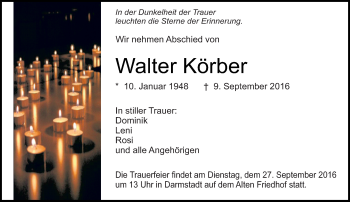 Traueranzeige von Walter Körber von Trauerportal Echo Online