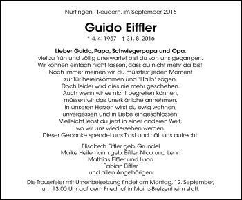 Traueranzeige von Guido Eiffler von Trauerportal Rhein Main Presse