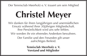 Traueranzeige von Christel Meyer von  Gelnhäuser Tageblatt