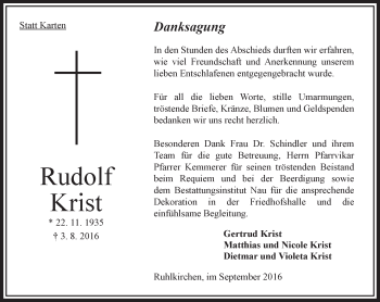 Traueranzeige von Rudolf Krist von VRM Trauer