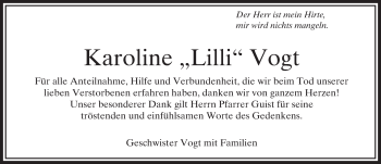 Traueranzeige von Karoline Vogt von  Usinger Anzeiger
