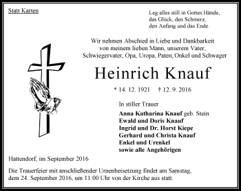 Traueranzeige von Heinrich Knauf von VRM Trauer
