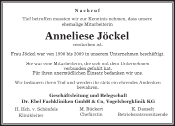 Traueranzeige von Anneliese Jöckel von VRM Trauer