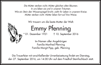 Traueranzeige von Emmy Pfenning von  Camberger Anzeiger