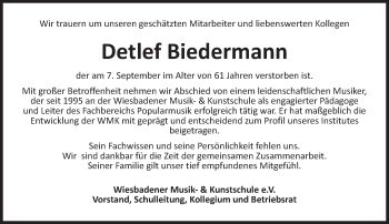 Traueranzeige von Detlef Biedermann von Trauerportal Rhein Main Presse
